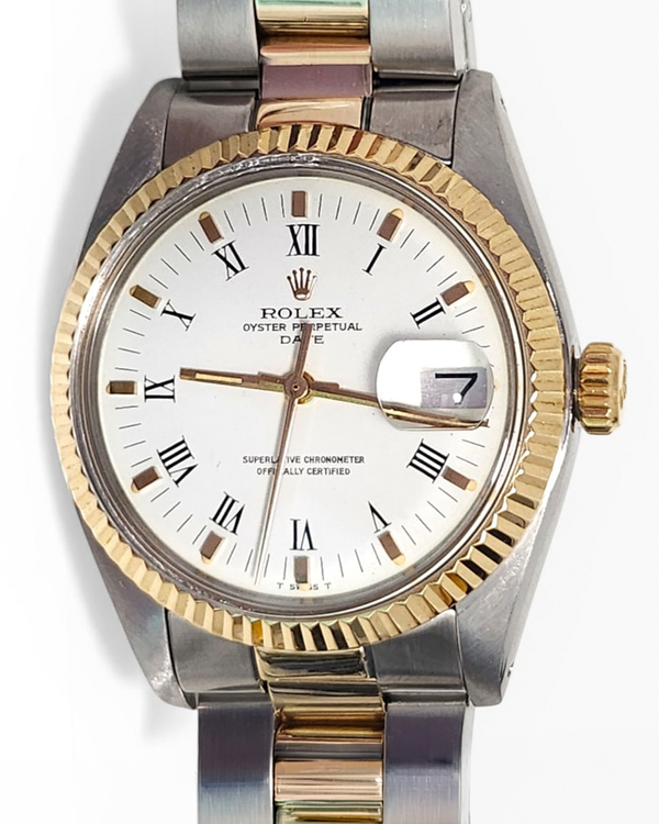 Rolex Oyster Perpetual Date 34MM White Dial Aftermarket Two-Tone Oyster Bracelet (1500)