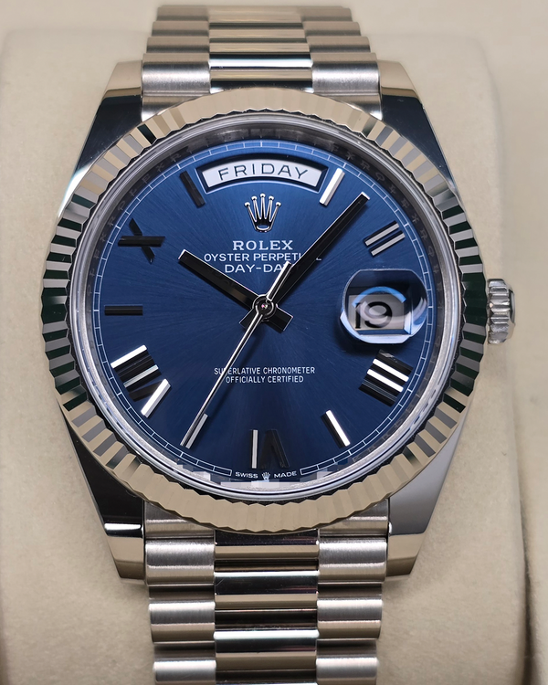 2025 Rolex Day-Date 40MM Blue Dial White Gold President Bracelet (228239)
