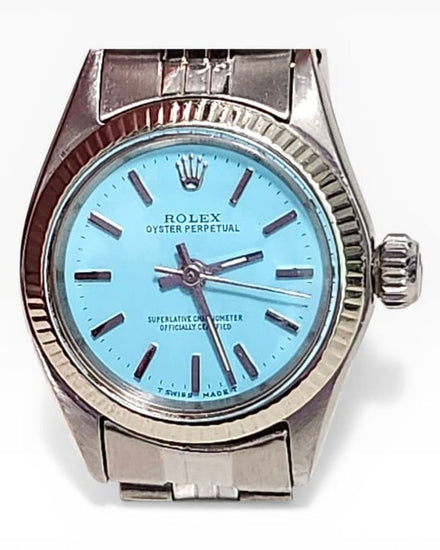 Rolex Oyster Perpetual 24MM Aftermarket Blue Dial Jubilee Bracelet (6619)