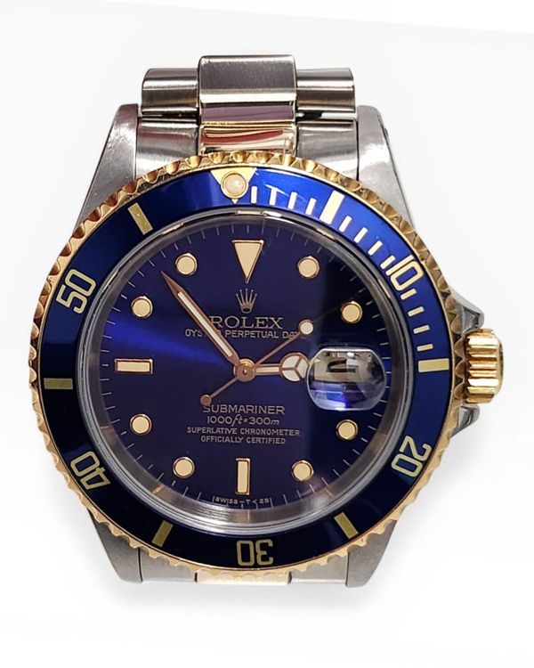 1992 Rolex Submariner "Bluesy" 40MM Blue Dial Aftermarket Two-Tone Oyster Bracelet (16613)