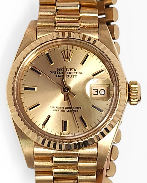 Rolex Lady-Datejust 26MM Champagne Dial Yellow Gold President Bracelet (6917)