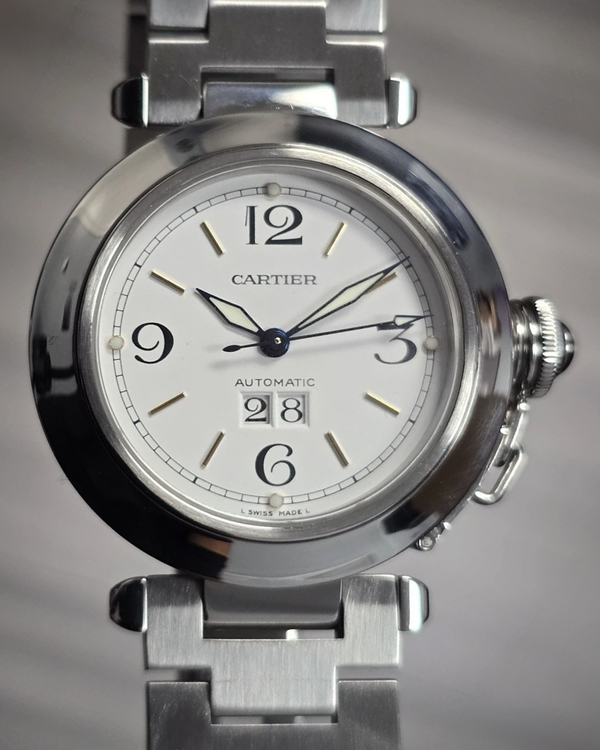 2000 Cartier Pasha De Cartier Big Date 35MM White Dial Steel Bracelet (W31044M7)