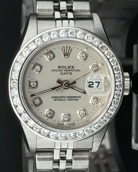 2000 Rolex Oyster Perpetual Lady Date 26MM Aftermarket Silver Dial Jubilee Bracelet (79240)