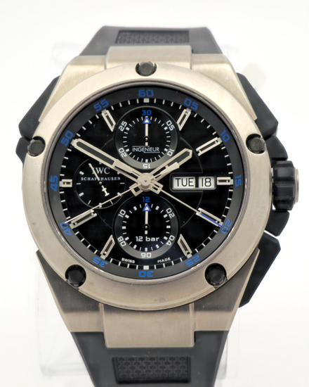 IWC Schaffhausen Ingenieur Double Chronograph Titanium 45MM Black Dial Rubber Strap (IW376501)