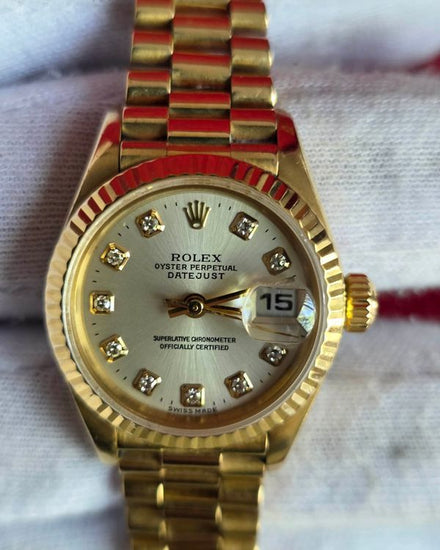 2001 Rolex Lady-Datejust 26MM Champagne Dial Yellow Gold President Bracelet (79178)