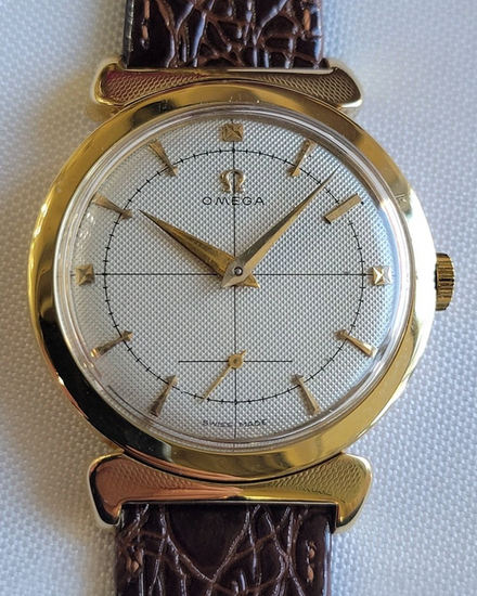 Omega Vintage 35MM Silver Dial Aftermarket Leather Strap (2505)