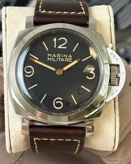 2017 Panerai Luminor 1950 3 Days Marina Militare Acciaio S.E. 47MM Black Dial Leather Strap (PAM00673)