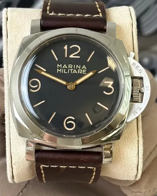 2017 Panerai Luminor 1950 3 Days Marina Militare Acciaio S.E. 47MM Black Dial Leather Strap (PAM00673)