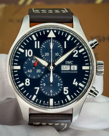 No Reserve - 2020 IWC Schaffhausen Pilot Chronograph "Le Petit Prince" 43MM Blue Dial Leather Strap (IW377714)
