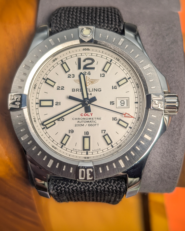 No Reserve - Breitling Colt Automatic 44MM White Dial Textile Strap (A17388)