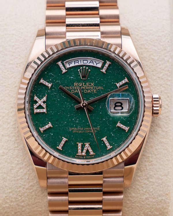 2024 Rolex Day-Date 36MM Green Aventurine Dial Rose Gold President Bracelet (128235)