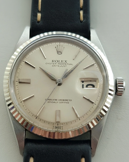 Rolex Datejust 36MM Silver "Pie Pan" Dial Aftermarket Leather Strap (1601)