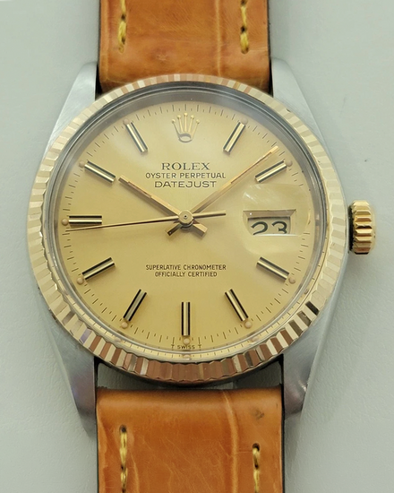 Rolex Datejust 36MM Champagne Dial Aftermarket Leather Strap (16013)
