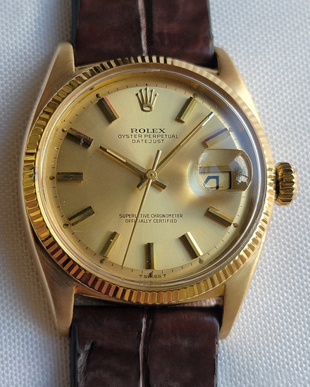 Rolex Datejust 36MM Champagne Dial Aftermarket Leather Strap (6605)