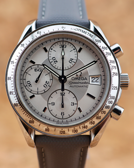 No Reserve - Omega Speedmaster Date 39MM Silver Dial Aftermarket Textile Strap (3513.30.00)