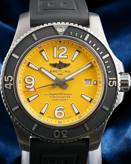 2021 Breitling Superocean 44MM Yellow Dial Rubber Strap (A17367)