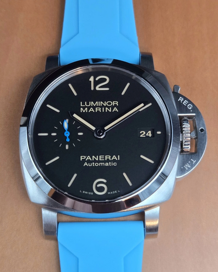 2017 Panerai Luminor Marina 1950 3 Days 42MM Black Dial Aftermarket Rubber Strap (PAM01392)