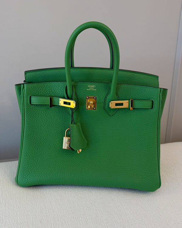 2023 Hermès Birkin 25 Vert Yucca 25 x 20 x 13cm Leather Gold Hardware Leather Strap (25)