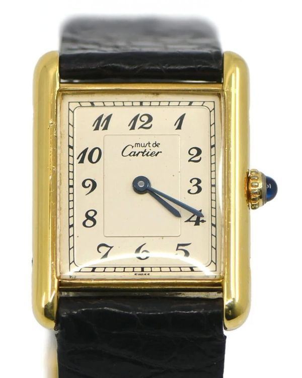 Cartier Tank "Vermeil Streling" 30MM Quartz Silver Dial Leather Strap (590005)