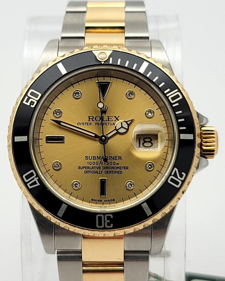 2006 Rolex Submariner Date 40MM Champagne "Serti" Dial Two-Tone Oyster Bracelet (16613)