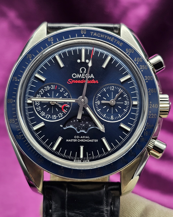 2019 Omega Speedmaster Moonphase 44.25MM Blue Dial Leather Strap (304.33.44.52.03.001)