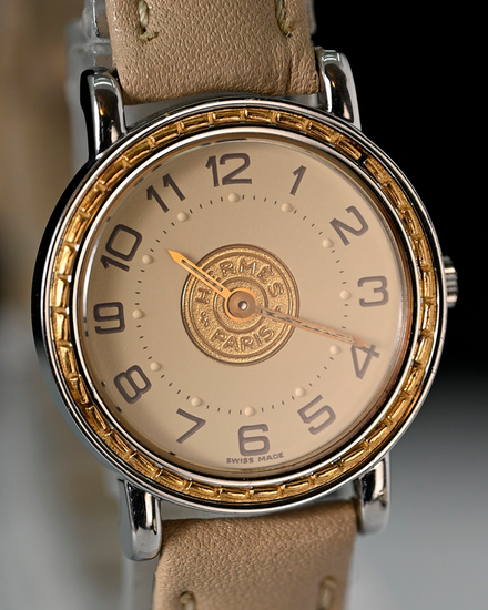 No Reserve - Hermès Sellier 24MM Quartz Cream Dial Leather Strap (SE4.220)