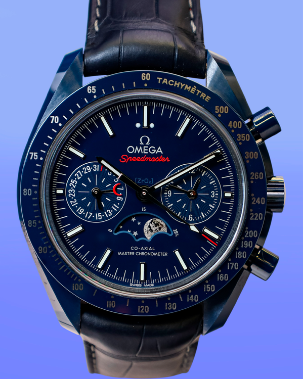 Omega Speedmaster Moonphase "Blue Side of the Moon" 44.25MM Blue Dial Leather Strap (304.93.44.52.03.001)