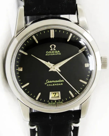 Omega Seamaster Calendar 33MM Aftermarket Black Dial Aftermarket Leather Strap (2757)