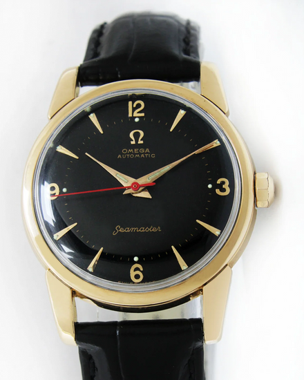Omega Seamaster Vintage 33MM Aftermarket Black Dial Aftermarket Leather Strap (2846-7)