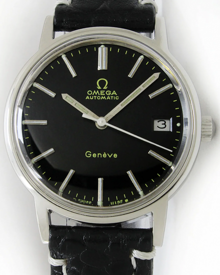 Omega Geneve Vintage 34MM Aftermarket Black Dial Aftermarket Leather Strap (166.0163)