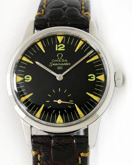 Omega Seamaster Vintage 35MM Aftermarket Black Dial Aftermarket Leather Strap (125.003)
