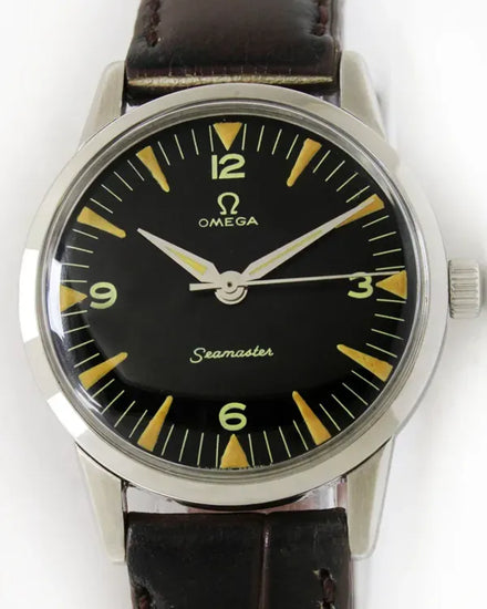 Omega Seamaster Vintage 35MM Aftermarket Black Dial Aftermarket Leather Strap (14390-4SC)