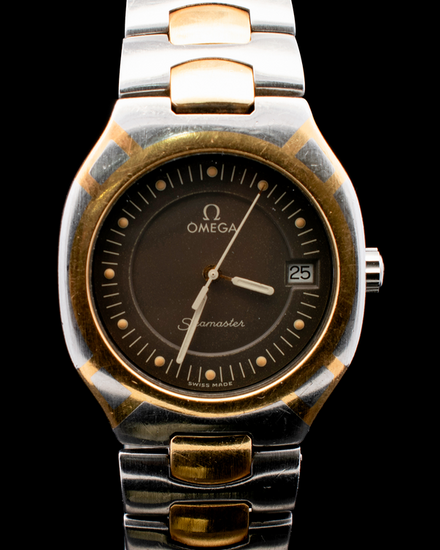 Omega Seamaster Polaris 1987 DB 31MM Quartz Brown Dial Two-Tone Gold-Plated Bracelet (396.1022)