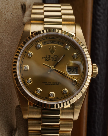 1988 (R Serial) Rolex Day-Date 36MM Champagne Dial Yellow Gold President Bracelet (18238)