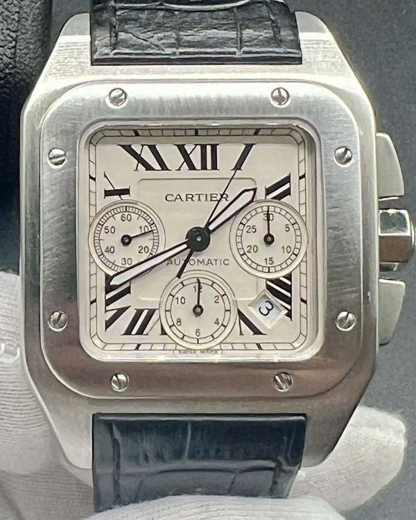 Cartier Santos 100 XL 41MM White Dial Leather Strap (2740)