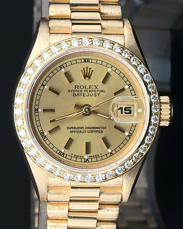 1998 Rolex Lady-Datejust 26MM Champagne Dial Yellow Gold President Bracelet (69178)