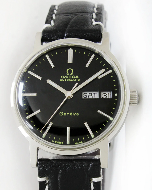 Omega Geneve Vintage 35MM Aftermarket Black Dial Aftermarket Leather Strap (166.0117)