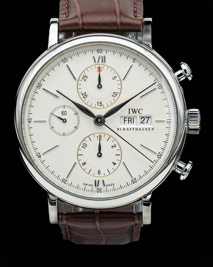 2021 IWC Schaffhausen Portofino Chronograph 42MM White Dial Leather Strap (IW391027)