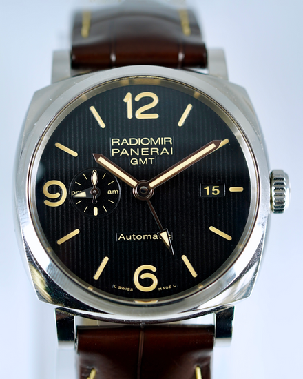 2018 Panerai Radiomir 1940 3 Days GMT 45MM Black Dial Leather Strap (PAM00657)