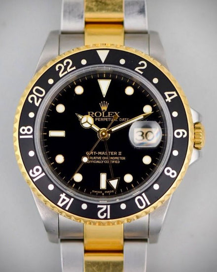 2002 Rolex GMT-Master II 40MM Black Dial Two-Tone Oyster Bracelet (16713)