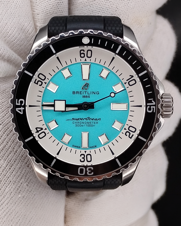 2019 Breitling Superocean 44MM Turquoise Dial Rubber Strap (A17376)