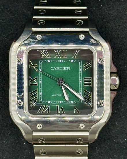 No Reserve - 2024 Cartier Santos De Cartier 35.1MM Green Dial Steel Bracelet (WSSA0061)