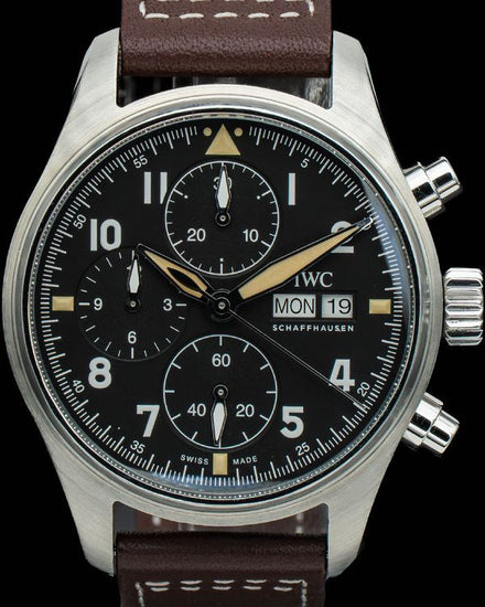 2020 IWC Schaffhausen Pilot Spitfire Chronograph 41MM Black Dial Leather Strap (IW387903)