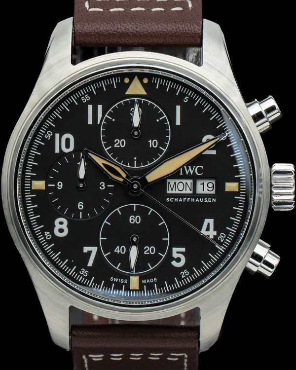 2020 IWC Schaffhausen Pilot Spitfire Chronograph 41MM Black Dial Leather Strap (IW387903)