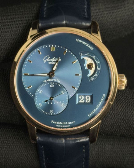 2023 Glashütte Original PanoMaticLunar "Red Gold" 40MM Blue Dial Leather Strap (1-90-02-11-35-50)