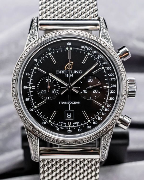 Breitling Transocean Chronograph 38MM Black Dial Steel Bracelet (A41310)