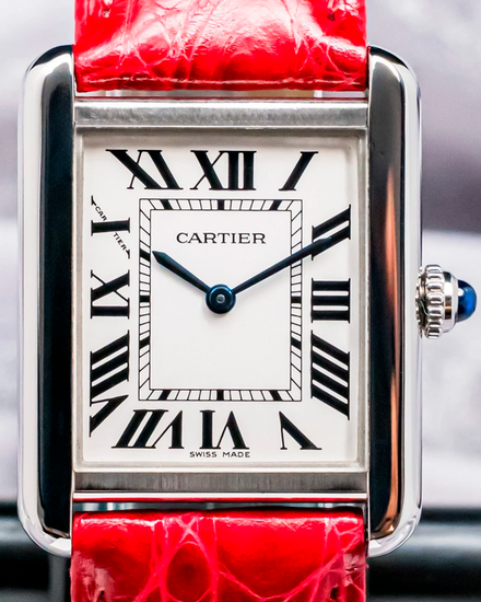 Cartier Tank Solo 24MM Quartz Silver Dial Leather Strap (W5200005)