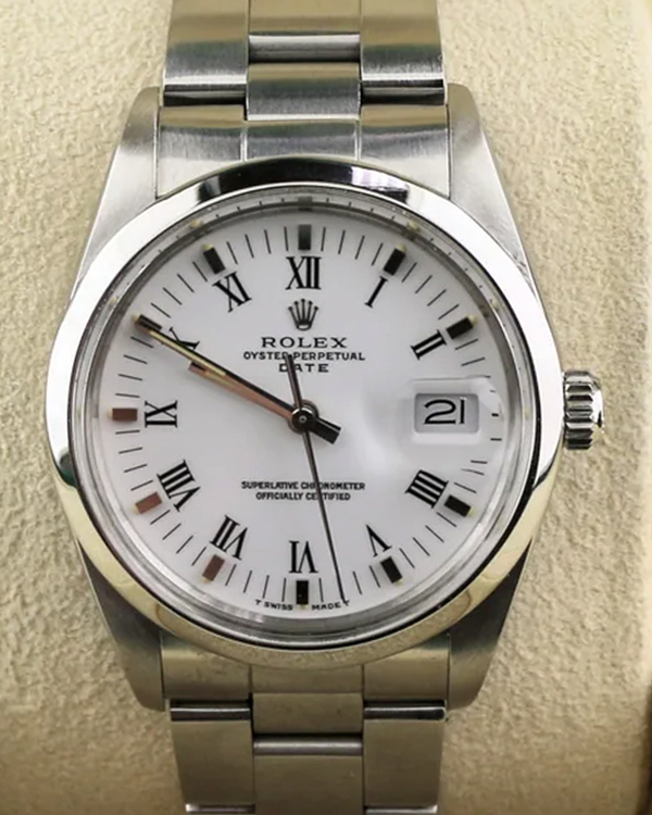 1989 (L Serial) Rolex Oyster Perpetual Date 34MM White Dial Oyster Bracelet (15000)