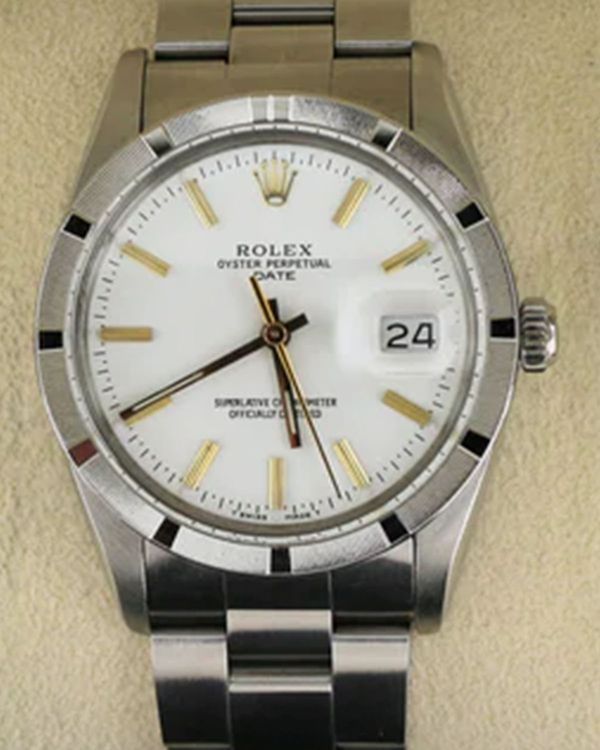 1984 (8.2 Mil Serial) Rolex Oyster Perpetual Date 34MM White Dial Oyster Bracelet (15010)