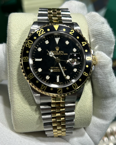 2004 Rolex GMT-Master II 40MM Black Dial Aftermarket Two-Tone Bracelet (16713)